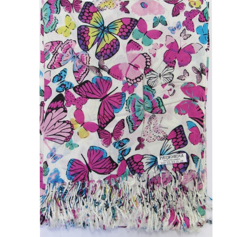 Bright Multicolor Butterfly Print Pashmina Scarf Shawl Wrap Brand New - Picture 2 of 4